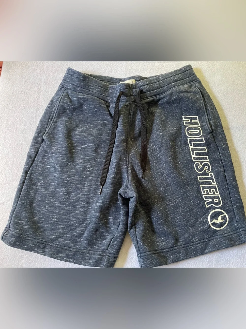 Hollister Men's Heather Navy Drawstring Logo Shorts